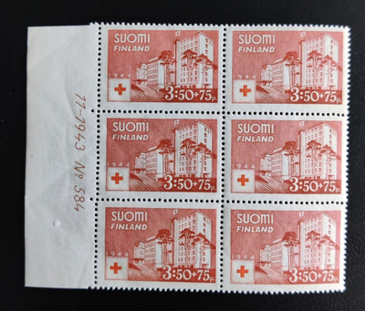 1944 Punainen Risti 3,50mk+75p numerokuusilo **
