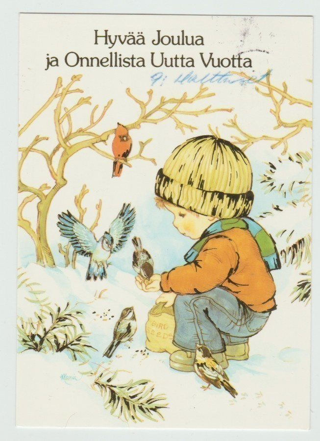 Poika ruokkii lintuja