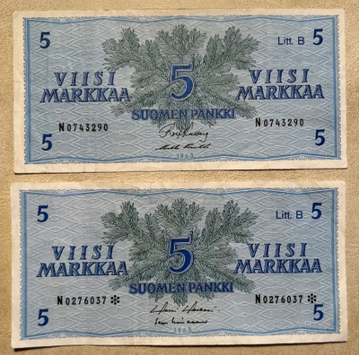 Setelipari Suomi 5 mk 1963, tähdellä ja ilman