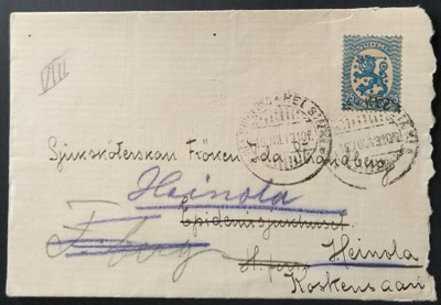 Paikallistaksan SAARISKIRJE Helsingistä Heinolaan 1919