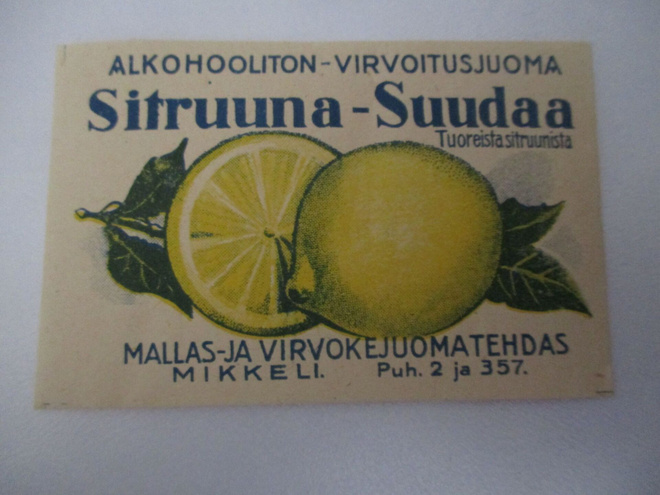 JUOMA ETIKETTI - SITRUUNA SUUDAA MALLAS JA VIRVOK (K12-S128)