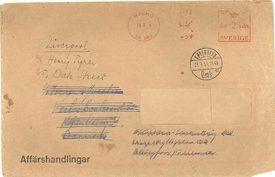 Ruotsi 1954 affärshandlingar Tanskaan ja edelleen Englantiin