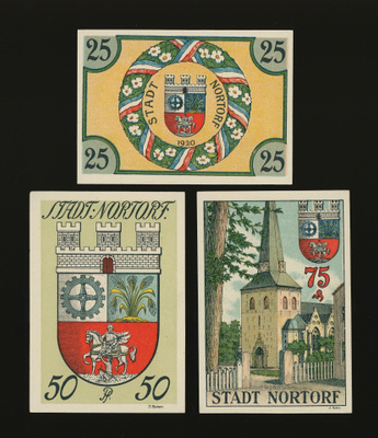 Saksa Notgeld 25, 50, 75 Pfennig, Nortorf 10.5.1920