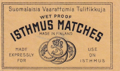 Isthmus Matches, wet Proof. Made in Finland , s76