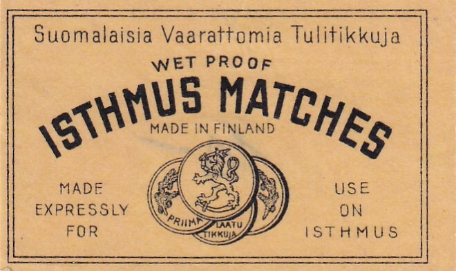 Isthmus Matches, wet Proof. Made in Finland , s76