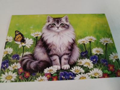 Kissa kortti,kulkematon,vaikka kehyksiin tauluksi.