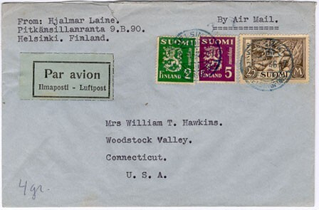 M30 1946 lentokirje USAhan