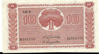 Suomi 10 markkaa 1945, Litt. B