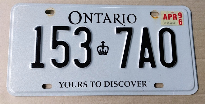 ONTARIO verotarra 1996 REKISTERIKILPI