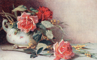 Vanha postikortti-ruusut