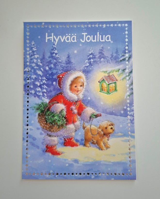 "Tyttö, koira ja lyhty"-KULKEMATON JOULUKORTTI