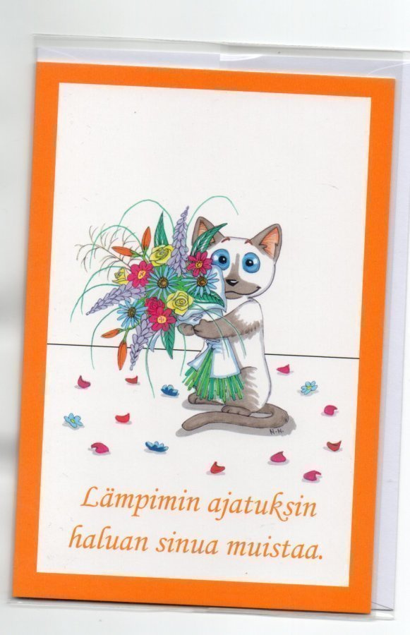 °LÄMPIMIN AJATUKSIN, ONNEA!° 2-osainen KORTTI / & KUORI,uusi