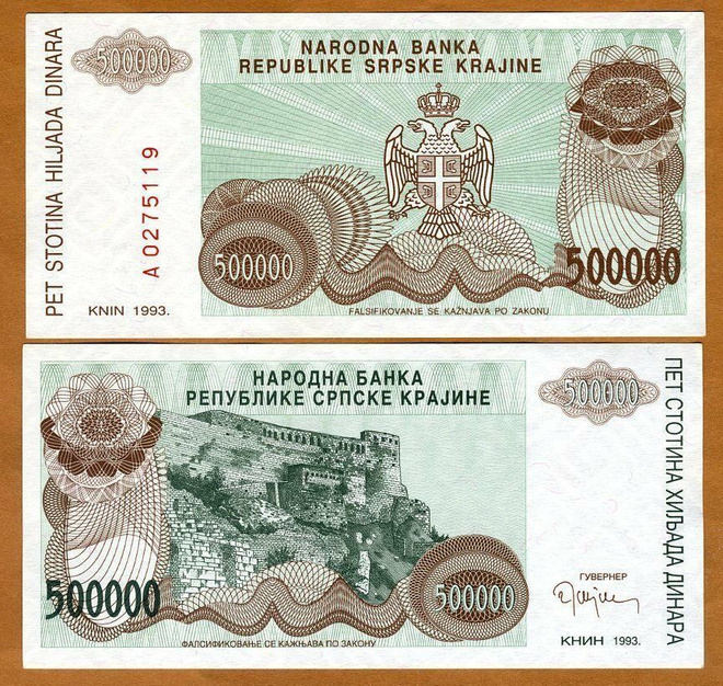 CROATIA 500 000 DINARA 1993 P-R23a UNC  (K15-S85)