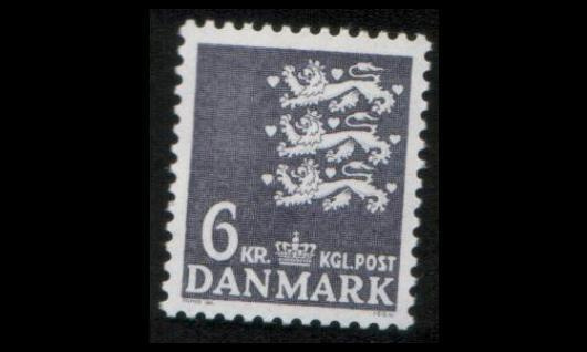Tanska 625 ** Vaakuna 6 kr harmaansininen (1976)