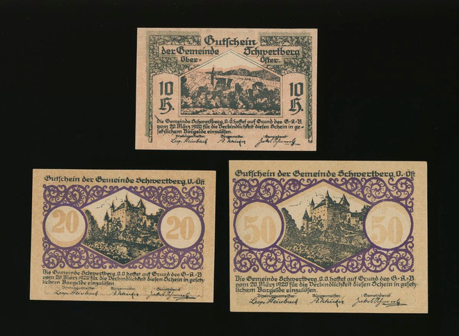 Itävalta Notgeld 10, 20, 50 Heller, Schwertberg 1920