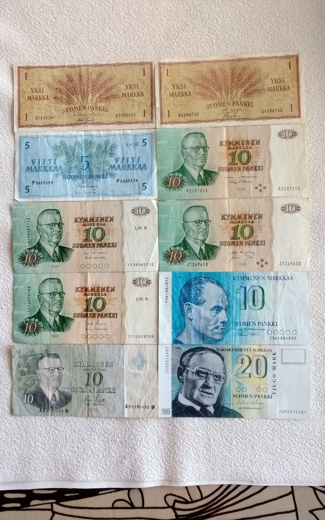 Suomi seteleitä 10 kpl. 1963-1993 väliltä