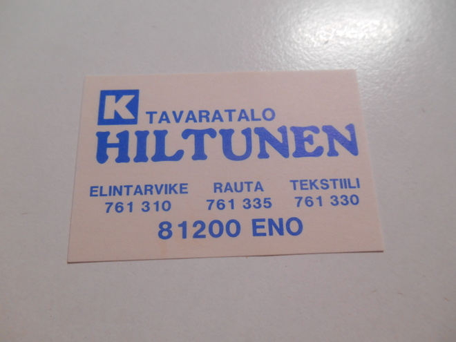TT Etiketti K-tavaratalo Hiltunen Eno