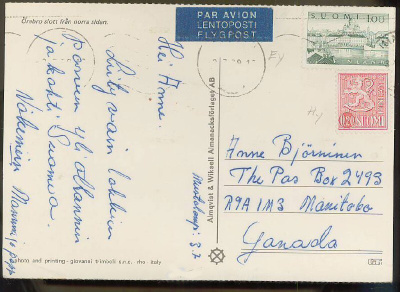 1963 1mk yE ym lentokortti Kanadaan