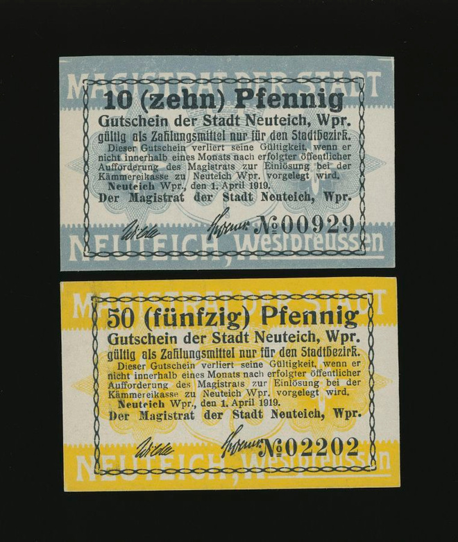 Saksa Notgeld 10, 50 Pfg, Neuteich 1919
