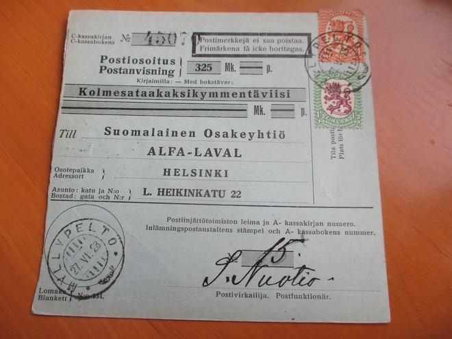 1928 Myllypelto (Räisälä) postiosoitus