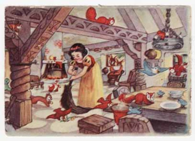 WANHA DISNEY / Lumikki siivoaa kääpiöiden tupaa. 1900-l.