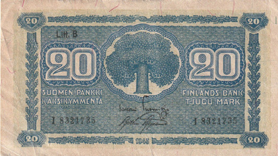 Suomi 20 markkaa, Litt.B 1945 I 8321235