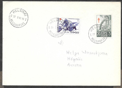 Postilähetys - Tub.1956+Pun.1964 (LAPE 461+588) Hki 23.3.65