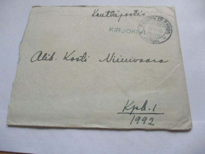 1943 KIRJOKIVI sinivihreä rivil + pv10 sisältö 6sivuinen