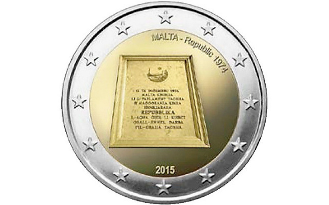 ** MALTA 2€ 2015 Tasavalta 1974 pillerissä **