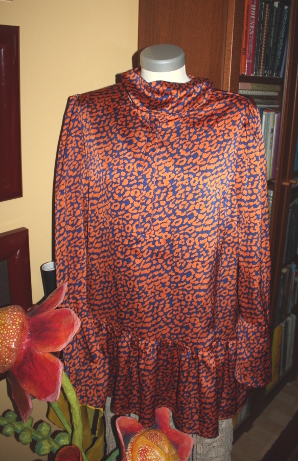 Tunika 46 XL oranssi sininen paitapuku mekko satiini