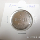 5 penniä 1905 Rahakehyksessä Kl 6 Siisti - pikkukuva 1