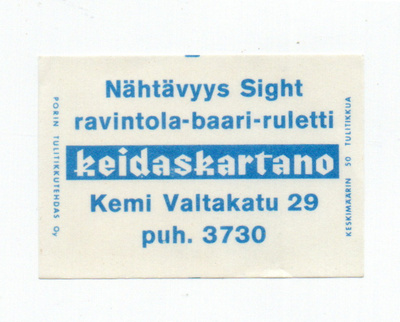 Porin Tulitikkutehdas KEIDASKARTANO. KEMI.