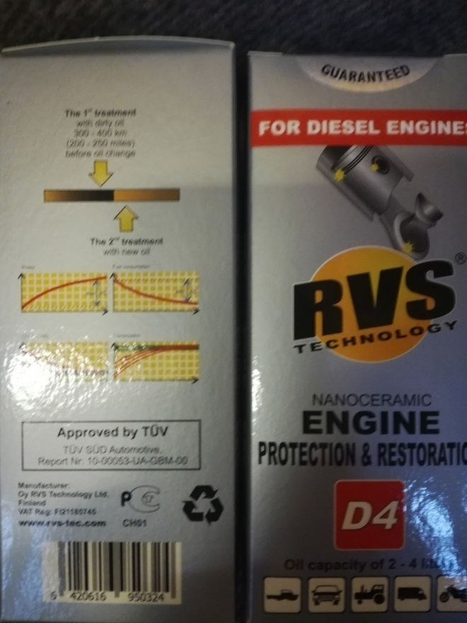 2 kpl RVS moottorikäsittelyä diesel 4 litran öljyihin.