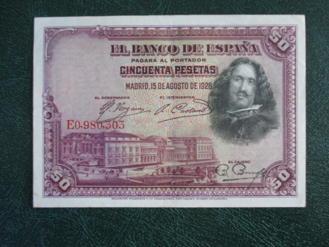 SPAIN 50 PESETAS 1928 KL8 (K15-S89)