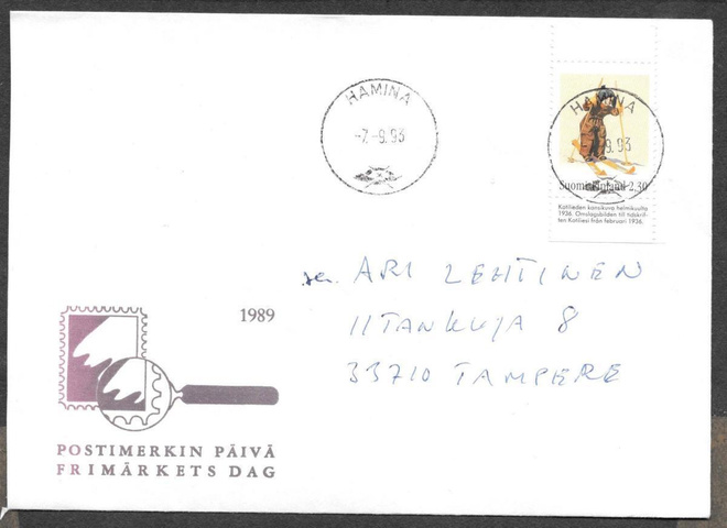 Postilähetys - M.Wendelin (LAPE 1213) Hamina 7.9.1993