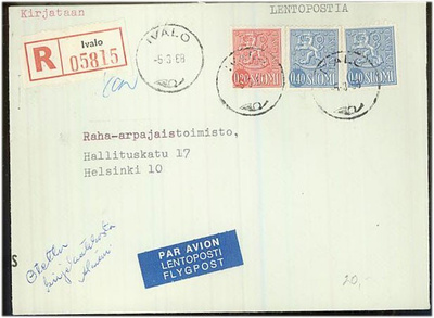 M63 1968 kirjattu lentokirje IVALOsta Hgiin