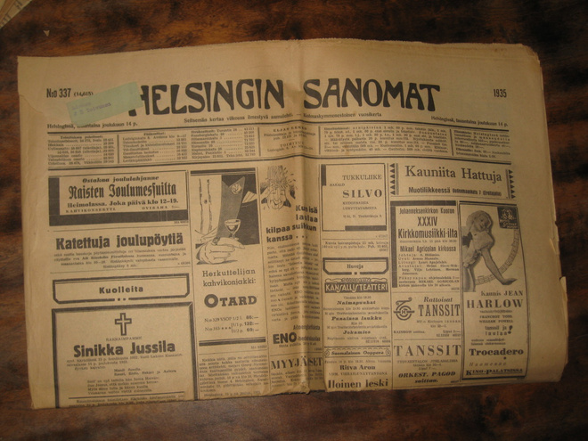 Sanomalehti  Helsingin Sanomat 14.12.1935