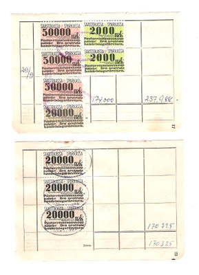 Säästökassa, merkit, 12 kpl., 1950-1960.
