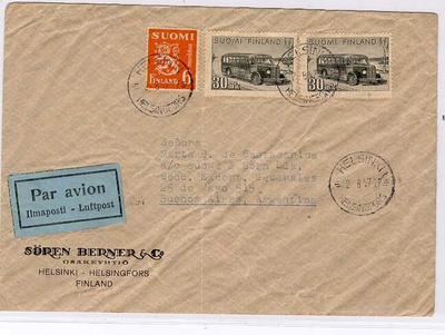 1947 30mk postiauto ym lentokirje Argentiinaan
