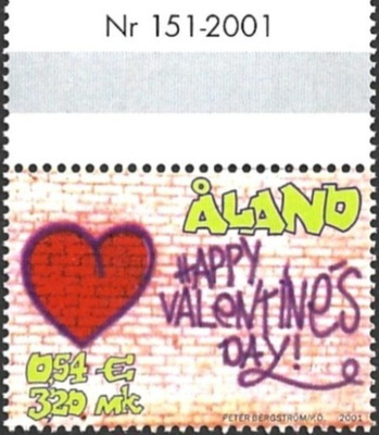 Ål 2001 Ystävänpäivä 3,20 mk välilöpari numero ** LaPe 190