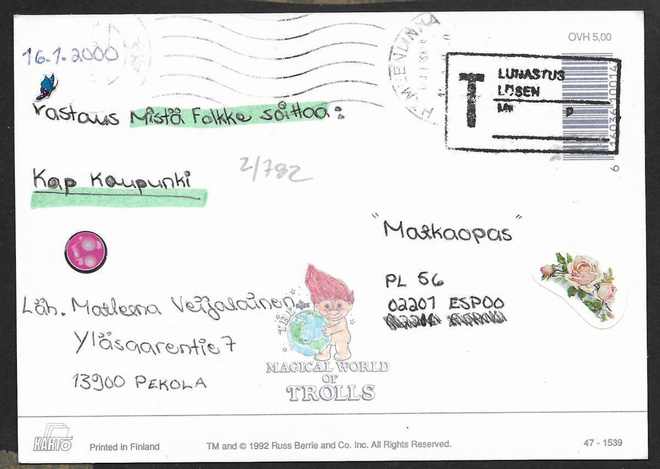 Postilähetys - Lunastusleima + Hämeenlinna 17.1.2000