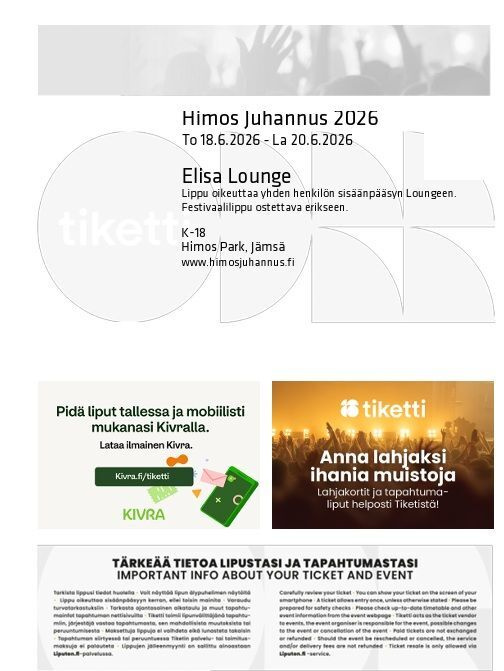 Himos Juhannus 2026 To 18.6.2026 - La 20.6 Lounge liput 2kpl