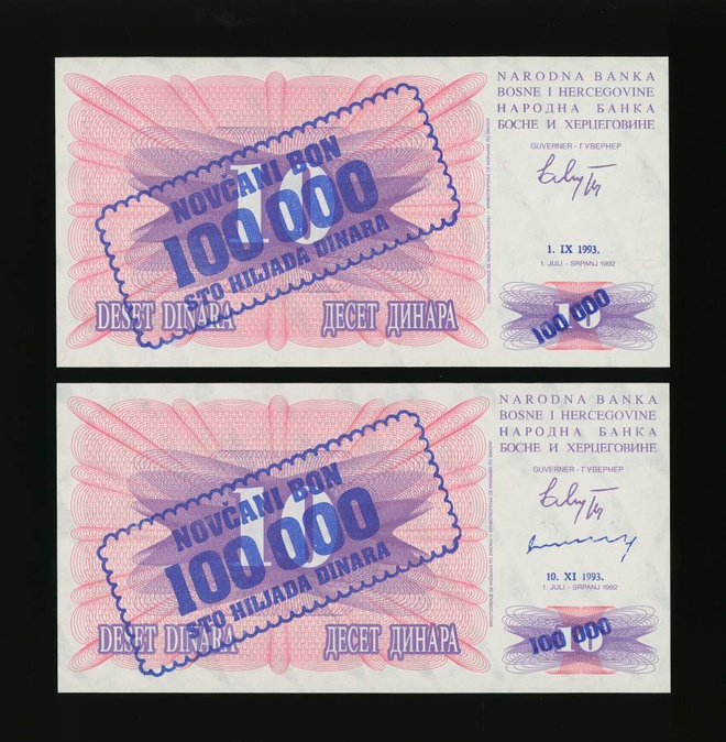 Bosnia Herzegovina 2 x 100000 Dinara 1992 (1993) P34a-b