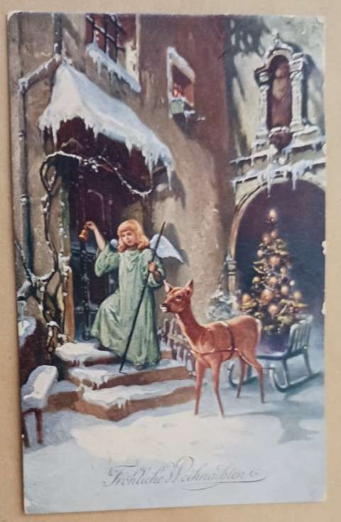 Enkeli soittaa kelloa, kauris tuo joulukuusen, p. 1914