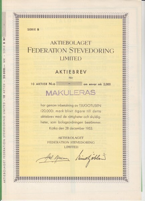 0sakekirja AB Federation stevedoring limited Kotka.