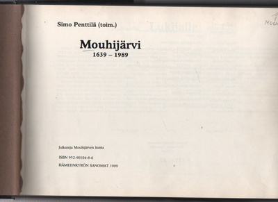 Penttilä: Mouhijärvi 1639-1989, Mouhijärven kunta 1989, K3
