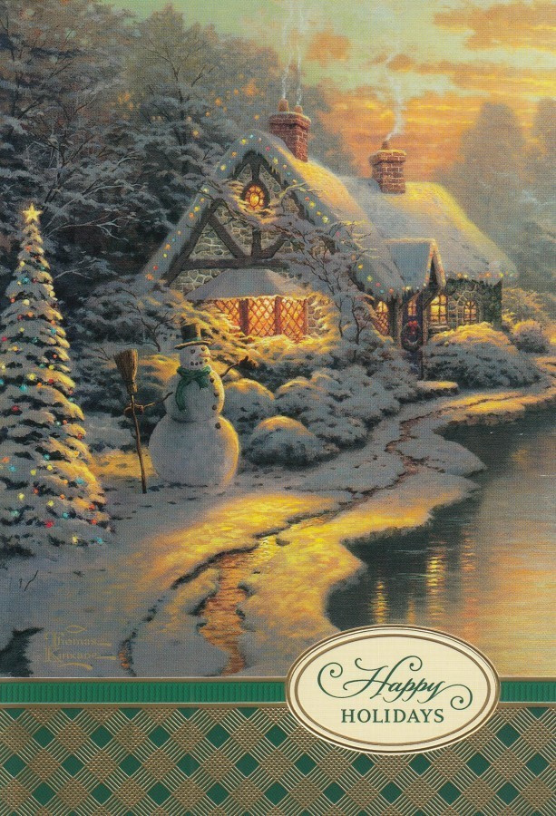 Thomas Kinkade: Lumiukko talon vieressä (taittokortti)