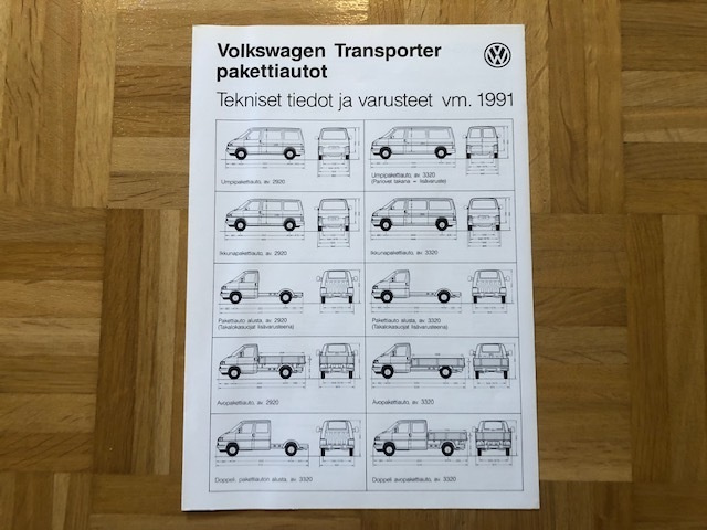 Esite Volkswagen Transporter 1991 Tekniset tiedot varusteet