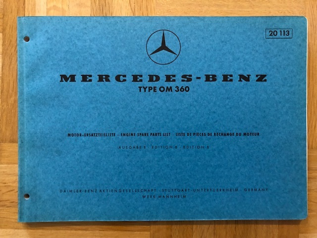 Varaosaluettelo Mercedes moottori OM 360 kuorma-auto 1969