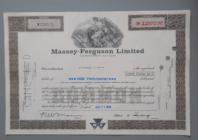 osakekirja Massey-Ferguson ltd USA -78 traktori